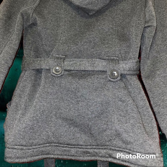 MISS SELFIE Lapel, Double-Breasted Pea Coat w/ Belt, Charcoal Gray, Woman's SM - Picture 10 of 15